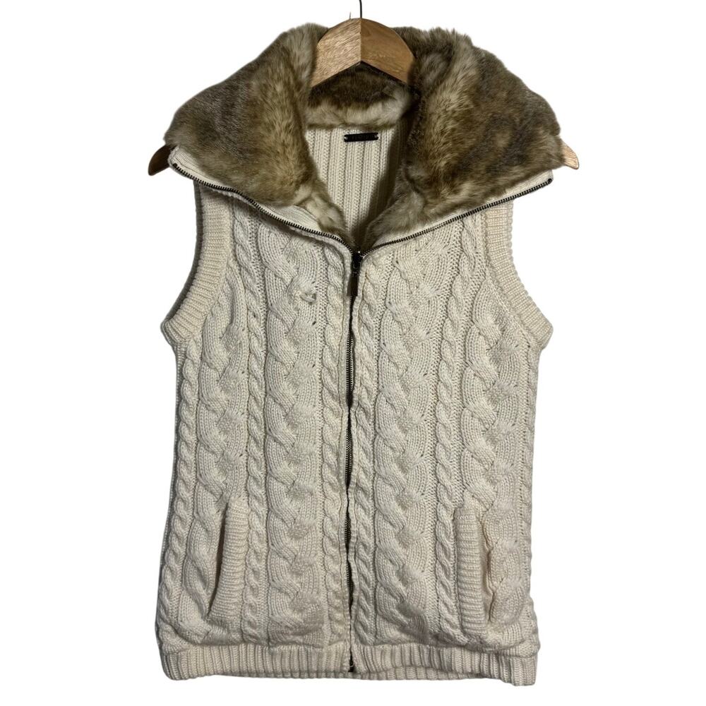 Eivissa Vest Women S Ivory Calbe Knit Faux Fur Full Zip Reversible Y2K Preppy